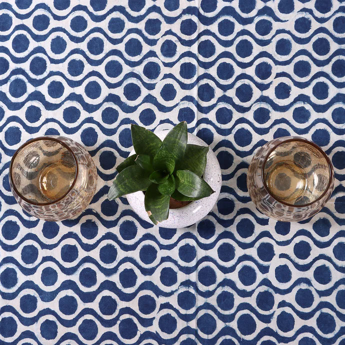 Indigo Blue Printed Soft Cotton Dining Table Cloth Cover